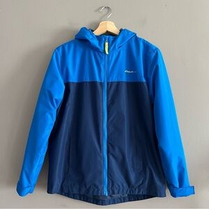 Eddie Bauer Jacket Boys Size L 14-16 Blue 3 in 1 Zip Out Fleece Liner Hoded